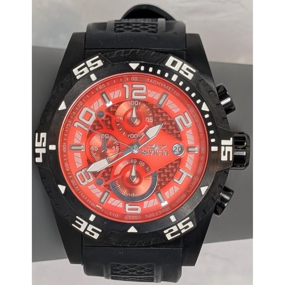 Invicta Pro Diver Chronograph Watch Model 24715 Red Dial Black Silicone Strap